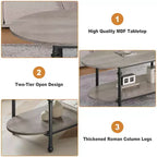 Table basse ovale de style rustique avec rangement, table centrale en bois à 2 niveaux pour le salon, table basse moderne pour petits espaces, bureau, appartement