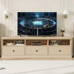 Meuble TV 70 pouces pour téléviseurs jusqu'à 80 pouces, Meuble TV de divertissement moderne du milieu du siècle avec tiroir de rangement et étagères ouvertes, Meuble TV pour chambre
