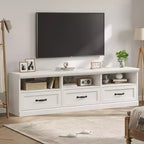 Meuble TV 70 pouces pour téléviseurs jusqu'à 80 pouces, Meuble TV de divertissement moderne du milieu du siècle avec tiroir de rangement et étagères ouvertes, Meuble TV pour chambre
