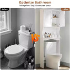Meuble de rangement WC COZONY avec étagères réglables, Organisateur de salle de bain ventilé avec support mural