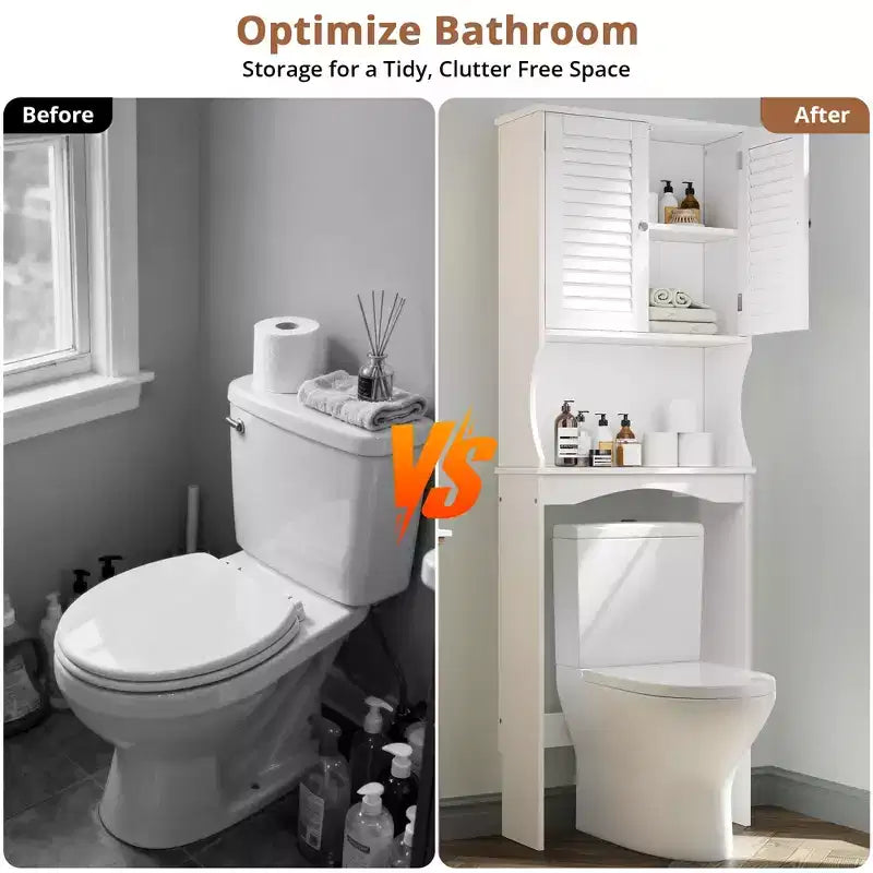 Meuble de rangement WC COZONY avec étagères réglables, Organisateur de salle de bain ventilé avec support mural
