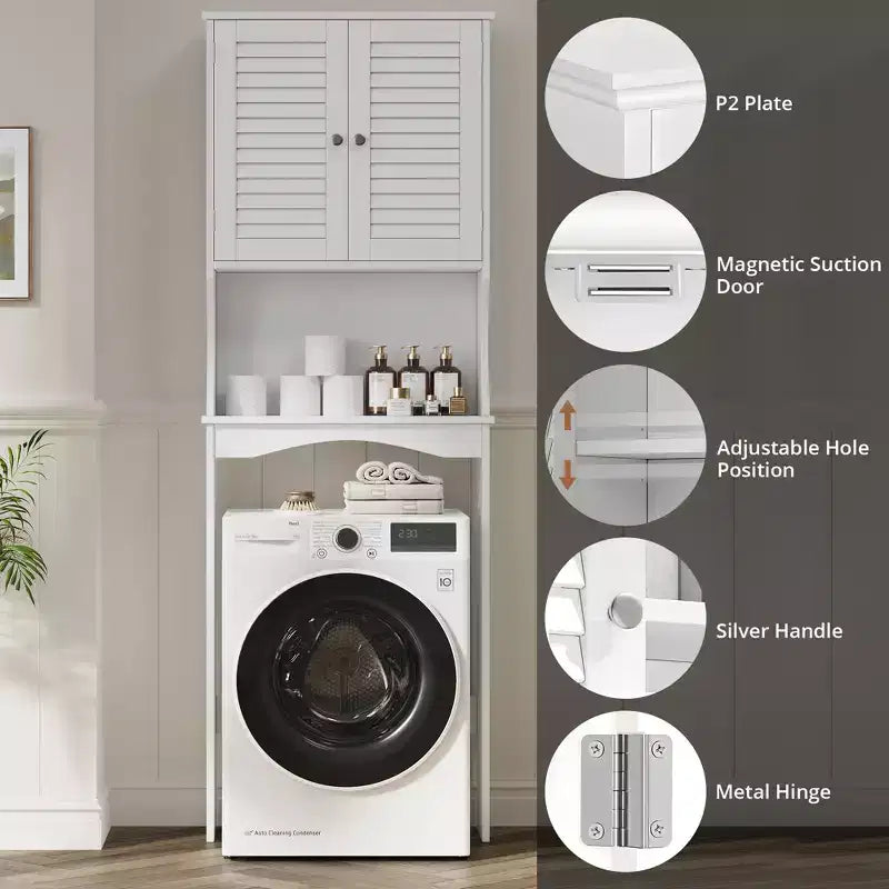 Meuble de rangement WC COZONY avec étagères réglables, Organisateur de salle de bain ventilé avec support mural