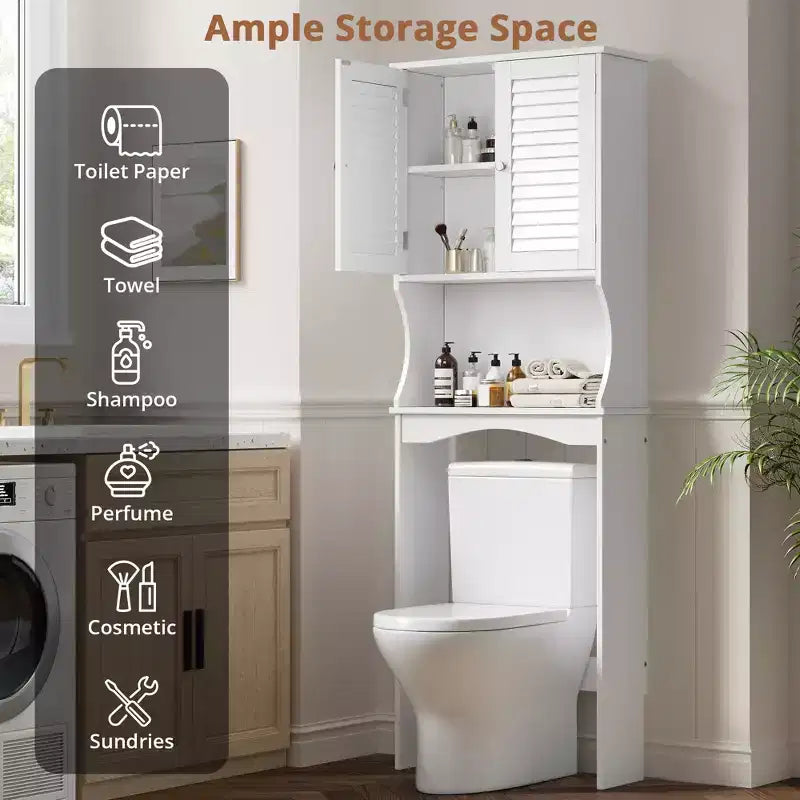 Meuble de rangement WC COZONY avec étagères réglables, Organisateur de salle de bain ventilé avec support mural