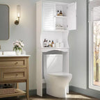Meuble de rangement WC COZONY avec étagères réglables, Organisateur de salle de bain ventilé avec support mural