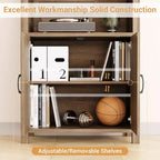 Étagère de 70 pouces de haut à 5 niveaux avec portes de grange et étagères réglables, Bibliothèque de style ferme en noyer avec armoire de rangement