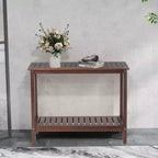 Okak - Console en bois vintage avec étagère inférieure, Table d'entrée au design rayé, Table d'appoint pour Salon, Couloir, Marron