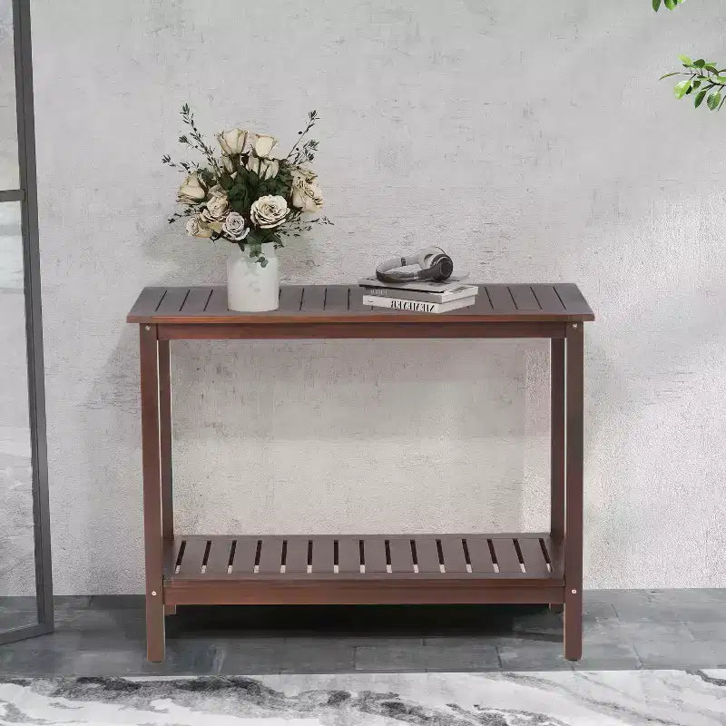 Okak - Console en bois vintage avec étagère inférieure, Table d'entrée au design rayé, Table d'appoint pour Salon, Couloir, Marron