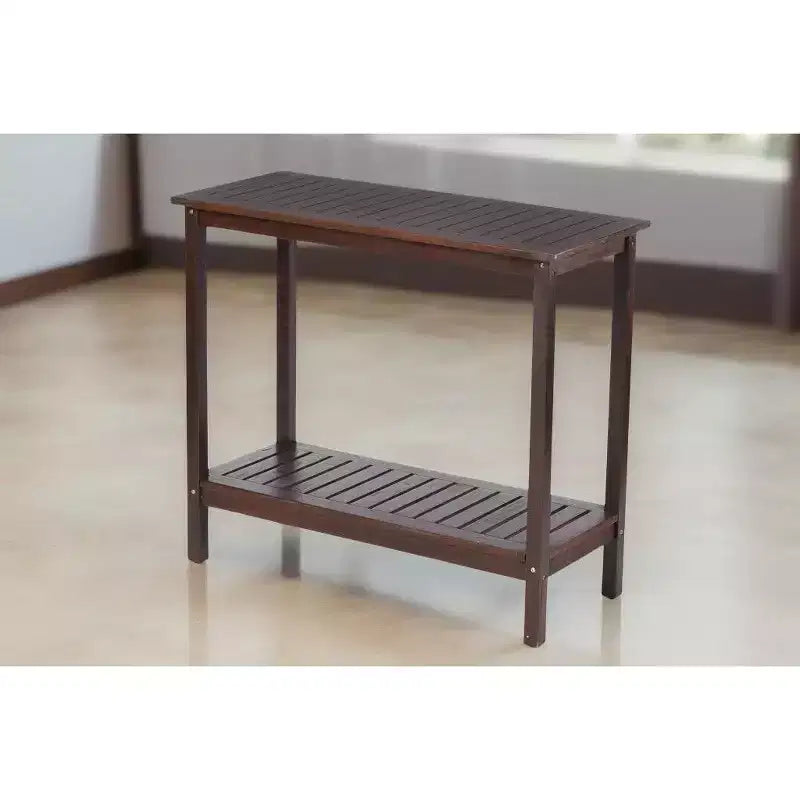 Okak - Console en bois vintage avec étagère inférieure, Table d'entrée au design rayé, Table d'appoint pour Salon, Couloir, Marron