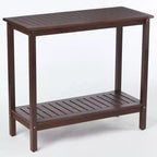 Okak - Console en bois vintage avec étagère inférieure, Table d'entrée au design rayé, Table d'appoint pour Salon, Couloir, Marron