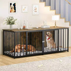 Meuble TV chenil intérieur robuste de 80 pouces pour 2 chiens de taille moyenne, marron
