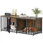 Meuble TV chenil intérieur robuste de 80 pouces pour 2 chiens de taille moyenne, marron