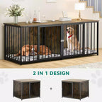 Meuble TV chenil intérieur robuste de 80 pouces pour 2 chiens de taille moyenne, marron
