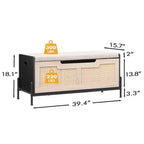 Banc de rangement en rotin avec charnière de sécurité, banc d'entrée avec rangement pour chambre, banc de rangement à chaussures, banc de bout de lit avec poignées latérales