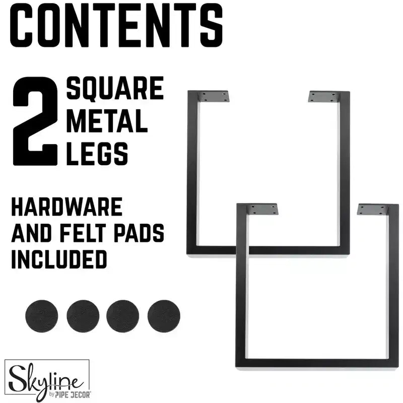 Pipe Decor Pieds de table basse Skyline carrés en métal noir mat de 30,5 cm – Lot de 2