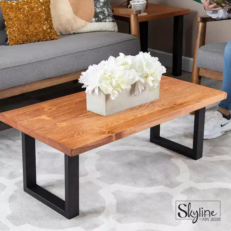 Pipe Decor Pieds de table basse Skyline carrés en métal noir mat de 30,5 cm – Lot de 2