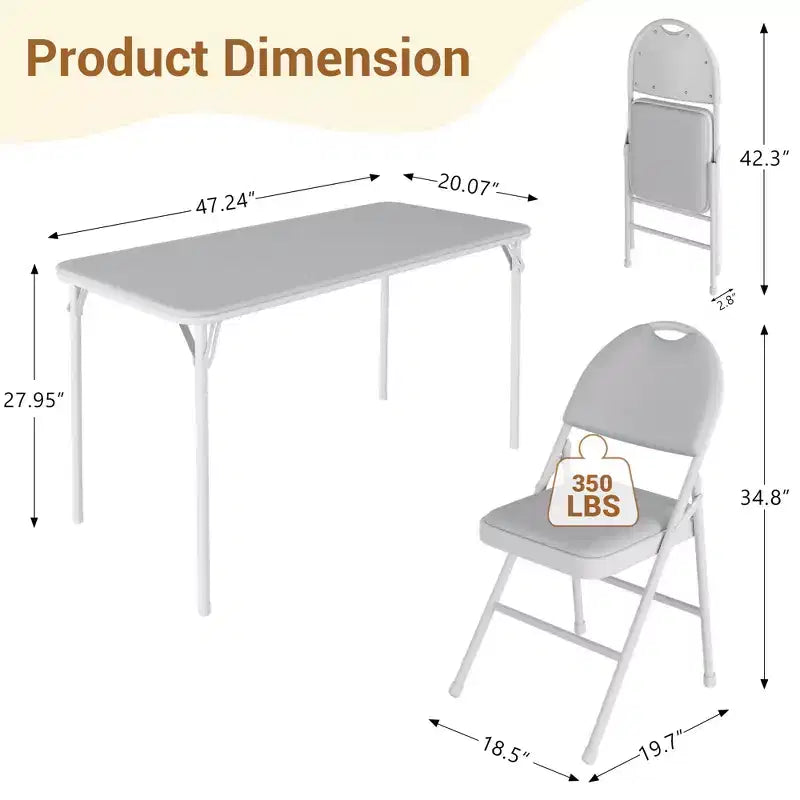 Ensemble Table et Chaises Pliantes, Ensemble Table et Chaises Pliantes Portables avec Pieds en Métal et Coussin Rembourré Épais, avec 4 chaises