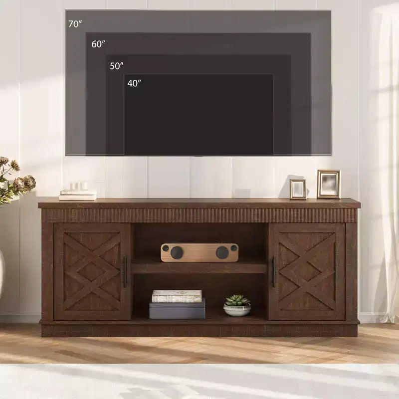 Meuble TV moderne CuisinSmart pour téléviseurs jusqu'à 70'', Meuble TV en bois style ferme avec étagères réglables, Meuble TV commode pour chambre à coucher et salon