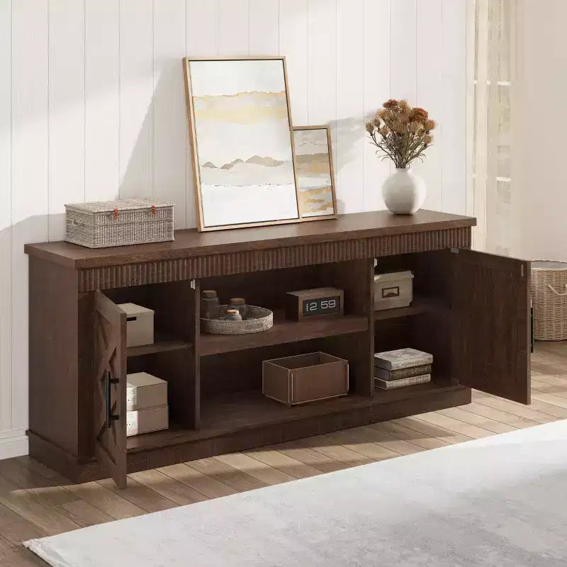 Meuble TV moderne CuisinSmart pour téléviseurs jusqu'à 70'', Meuble TV en bois style ferme avec étagères réglables, Meuble TV commode pour chambre à coucher et salon