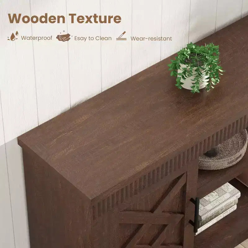 Meuble TV moderne CuisinSmart pour téléviseurs jusqu'à 70'', Meuble TV en bois style ferme avec étagères réglables, Meuble TV commode pour chambre à coucher et salon