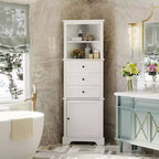 White Triangle Tall Cabinet with 3 Drawers and Adjustable Shelves for Bathroom Kitchen or Living Room