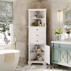 Meuble haut d'angle blanc avec 3 tiroirs et étagères réglables pour salle de bain, cuisine ou salon