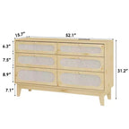 Commode de chambre en rotin avec prises, commode moderne naturelle avec poignées et pieds en bois, équipée de kits anti-basculement, chêne naturel