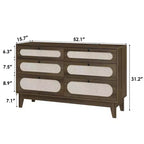 Commode de chambre en rotin avec prises, commode moderne naturelle avec poignées et pieds en bois, équipée de kits anti-basculement, chêne naturel