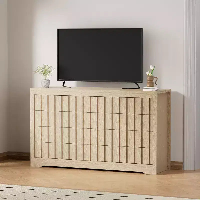 Commode cannelée pour chambre à coucher, commode moderne en bois sans poignée, organisateur de placard à vêtements en bois avec rangement profond pour salon.