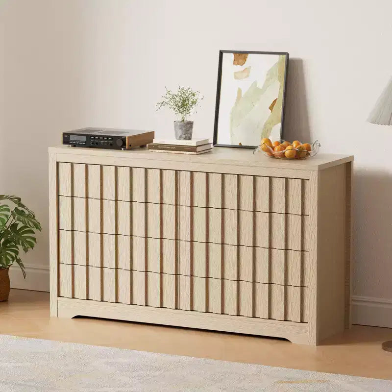 Commode cannelée pour chambre à coucher, commode moderne en bois sans poignée, organisateur de placard à vêtements en bois avec rangement profond pour salon.