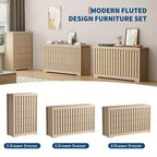 Commode cannelée pour chambre à coucher, commode moderne en bois sans poignée, organisateur de placard à vêtements en bois avec rangement profond pour salon.