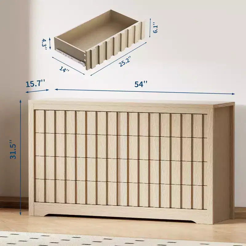 Commode cannelée pour chambre à coucher, commode moderne en bois sans poignée, organisateur de placard à vêtements en bois avec rangement profond pour salon.