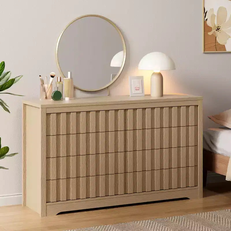 Commode cannelée pour chambre à coucher, commode moderne en bois sans poignée, organisateur de placard à vêtements en bois avec rangement profond pour salon.