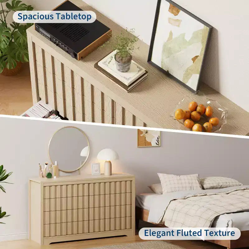 Commode cannelée pour chambre à coucher, commode moderne en bois sans poignée, organisateur de placard à vêtements en bois avec rangement profond pour salon.