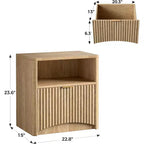 Table de chevet cannelée, table de chevet en chêne naturel avec tiroir et rangement ouvert, table de chevet moderne de 58 cm de large pour chambre à coucher