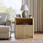Table de chevet cannelée, table de chevet en chêne naturel avec tiroir et rangement ouvert, table de chevet moderne de 58 cm de large pour chambre à coucher