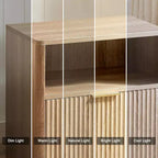 Table de chevet cannelée, table de chevet en chêne naturel avec tiroir et rangement ouvert, table de chevet moderne de 58 cm de large pour chambre à coucher