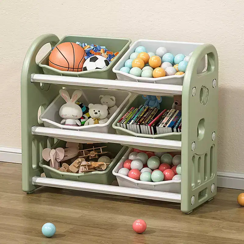 Organisateur de rangement de jouets Whisen Kids, meuble de rangement de jouets multifonctionnel pour chambre d'enfant avec étagère et bacs en PEHD
