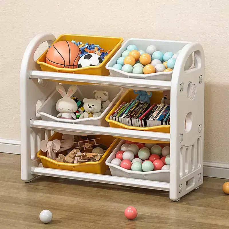 Organisateur de rangement de jouets Whisen Kids, meuble de rangement de jouets multifonctionnel pour chambre d'enfant avec étagère et bacs en PEHD