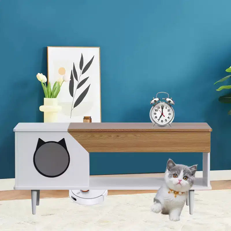 45 table basse rustique Meuble multifonctionnel pour chat avec tiroir de rangement et bac à litière caché pour le salon