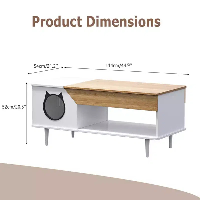 45 table basse rustique Meuble multifonctionnel pour chat avec tiroir de rangement et bac à litière caché pour le salon