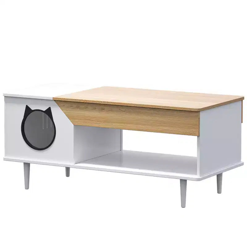 45 table basse rustique Meuble multifonctionnel pour chat avec tiroir de rangement et bac à litière caché pour le salon