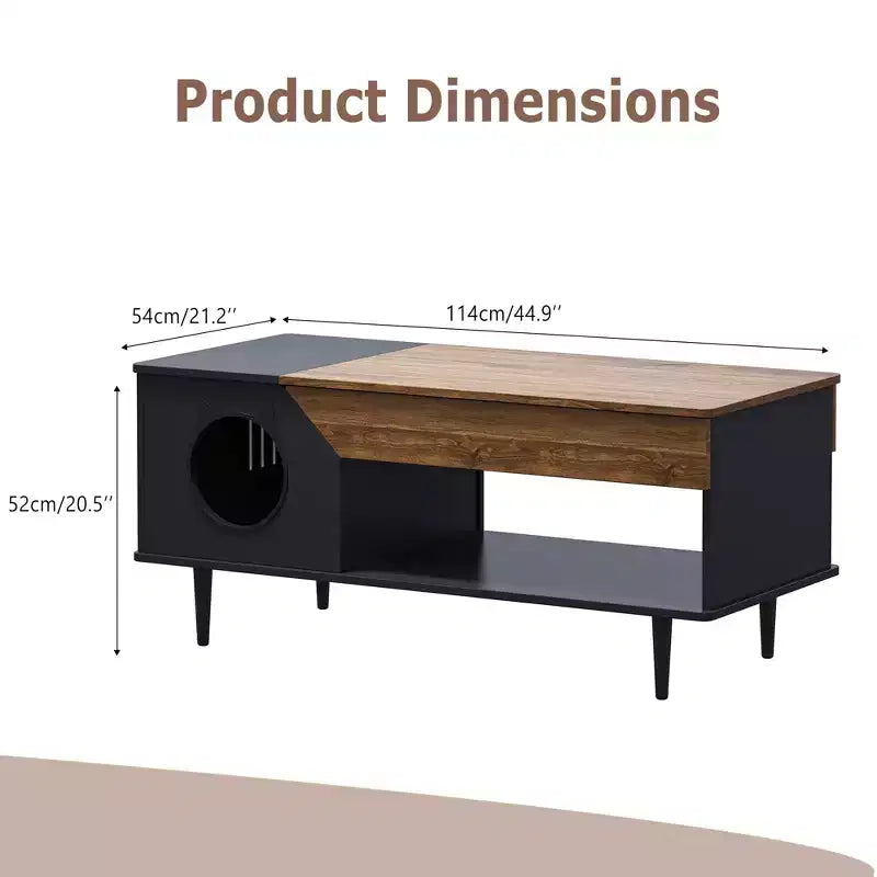 45 table basse rustique Meuble multifonctionnel pour chat avec tiroir de rangement et bac à litière caché pour le salon