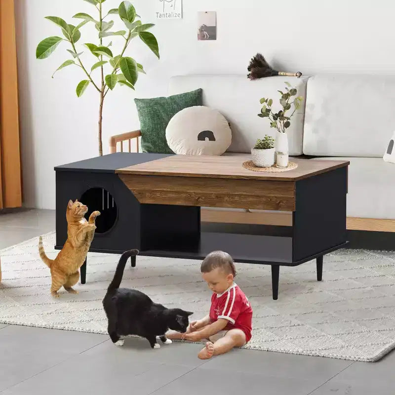45 table basse rustique Meuble multifonctionnel pour chat avec tiroir de rangement et bac à litière caché pour le salon
