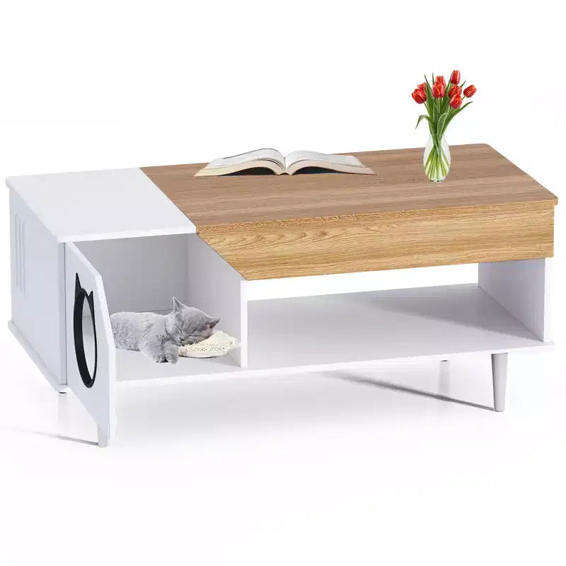 45 table basse rustique Meuble multifonctionnel pour chat avec tiroir de rangement et bac à litière caché pour le salon
