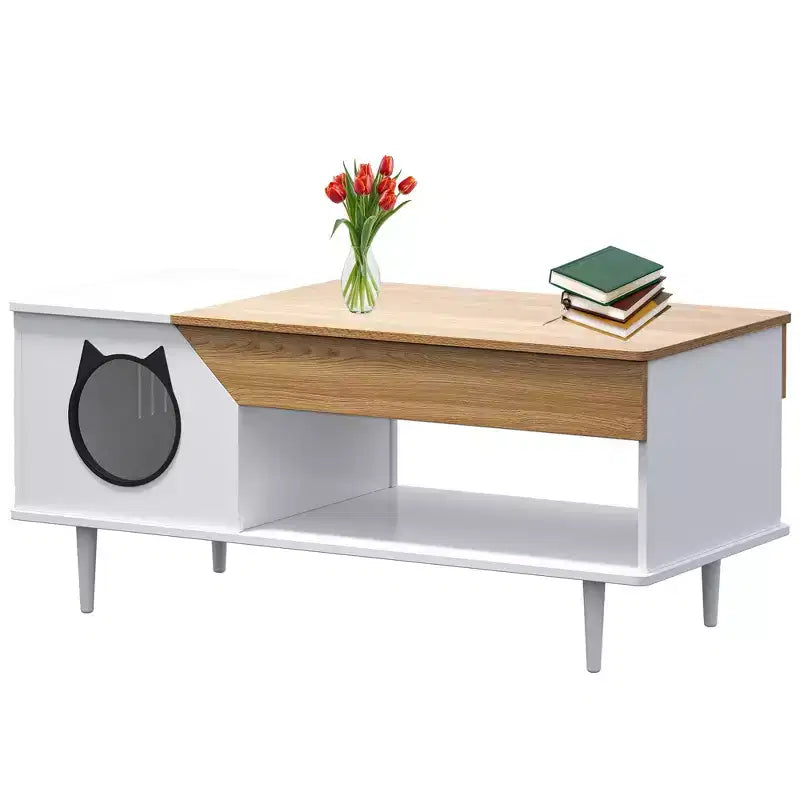 45 table basse rustique Meuble multifonctionnel pour chat avec tiroir de rangement et bac à litière caché pour le salon