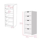 Commode Kamran, cinq tiroirs étroits, finition blanche