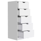 Commode Kamran, cinq tiroirs étroits, finition blanche