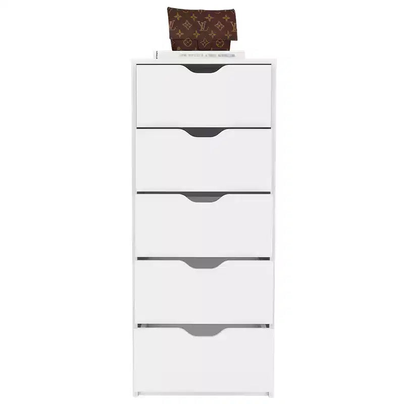 Commode Kamran, cinq tiroirs étroits, finition blanche