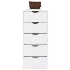 Commode Kamran, cinq tiroirs étroits, finition blanche