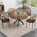 Table à manger Okak Mid-Century pour 4 à 6 personnes, table ronde avec pieds croisés en métal, table à dîner pour salon, salle à manger, cuisine